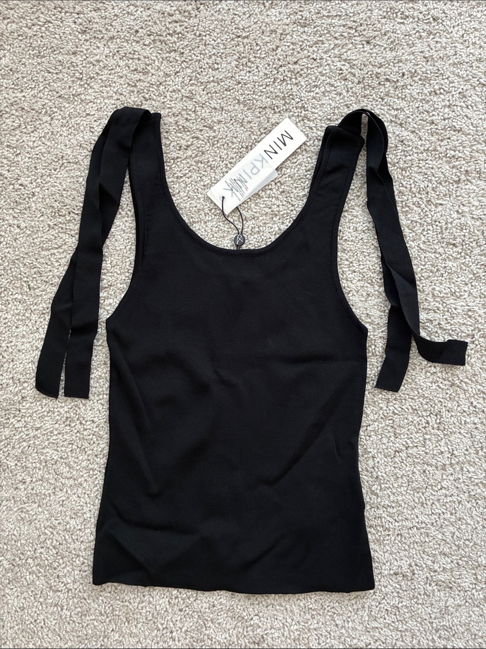 MINKPINK Black Tie-Strap Ribbed Tank